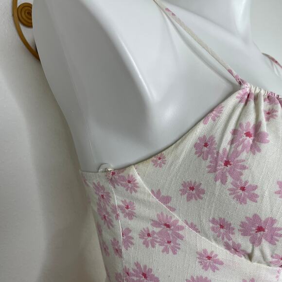 Cotton Candy LA Pink Floral Linen Mini Dress L - Picture 4 of 8